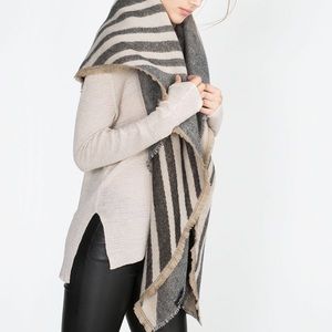 Zara Double Sided Checked & Striped Blanket Scarf
